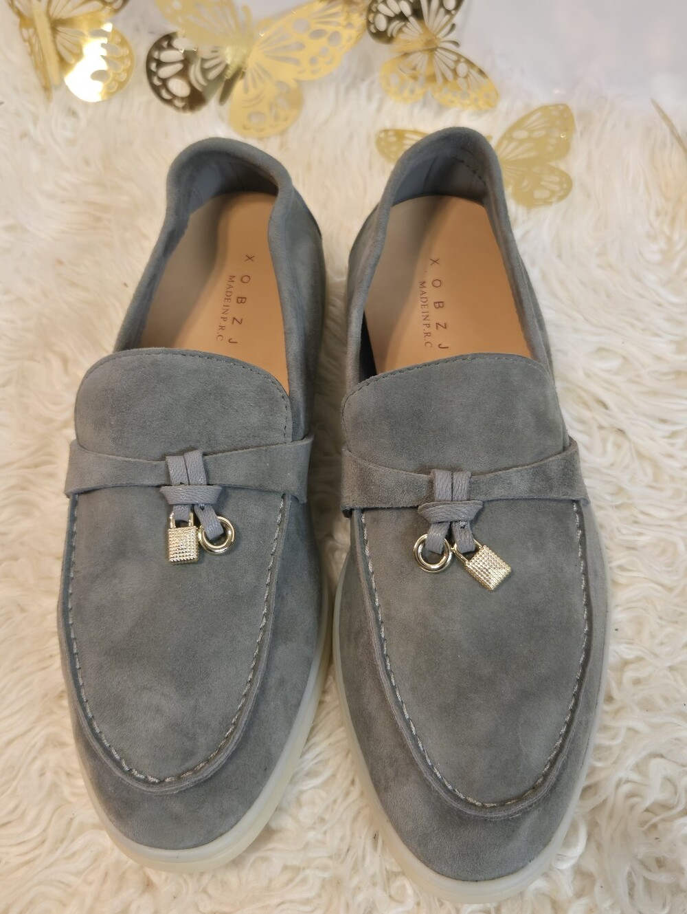Xobzj GrayGreen Suede Women Slip-On Loafers